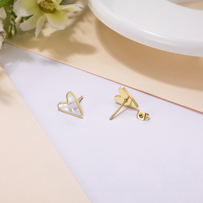 1 Pair Casual Simple Style Heart Shape Plating Inlay Stainless Steel  Shell Gold Plated Ear Studs