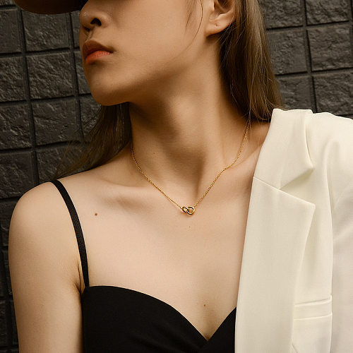 Mode einfache Kreis Anhänger Halskette weiblich Edelstahl vergoldet 18K
