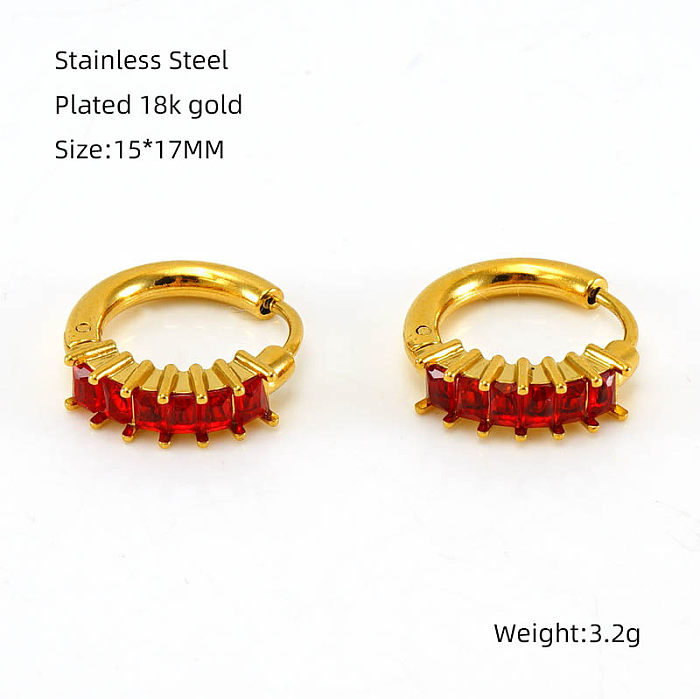 1 Pair Retro Square Plating Inlay Stainless Steel  Zircon 18K Gold Plated Earrings