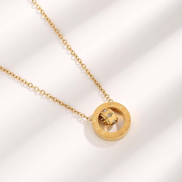 Glam estilo romano cor sólida numeral romano resina chapeamento de aço inoxidável incrustação zircão banhado a ouro pingente colar