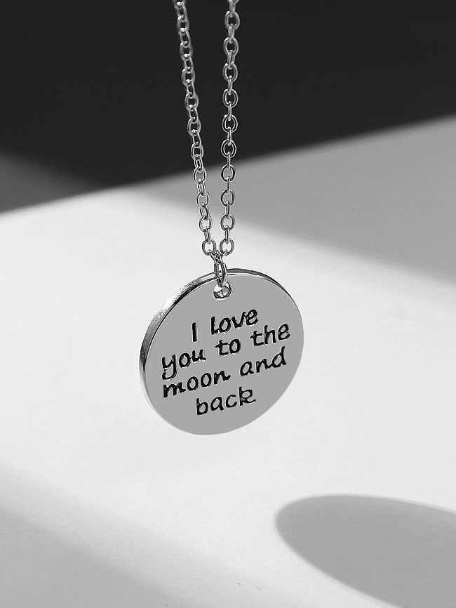 Classic Style Round Letter Stainless Steel  Pendant Necklace