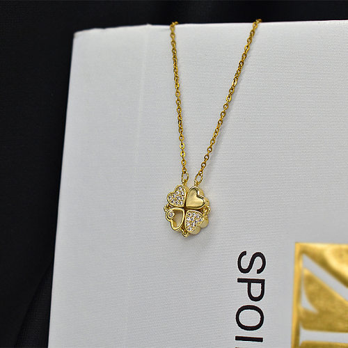 Simple Style Heart Shape Stainless Steel Copper Inlay Rhinestones Pendant Necklace