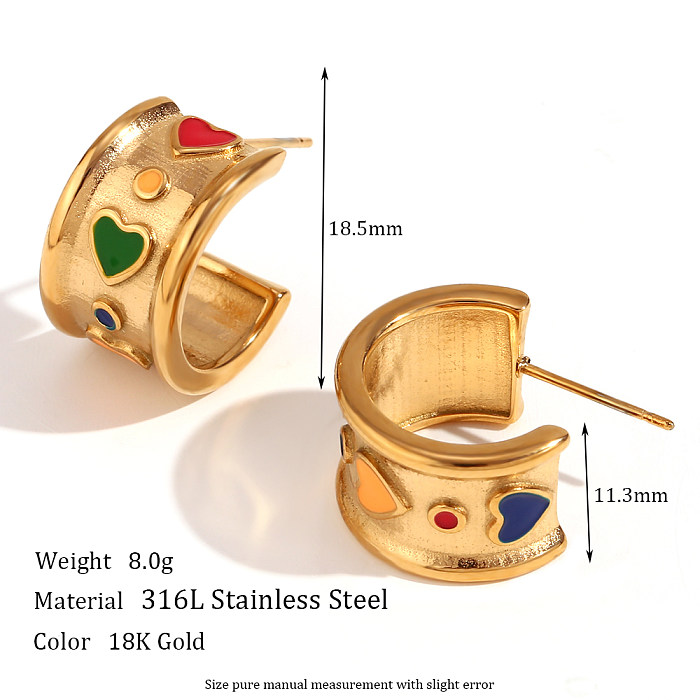 1 par doce estilo simples estilo clássico formato de coração esmaltado aço inoxidável brincos banhados a ouro 18K