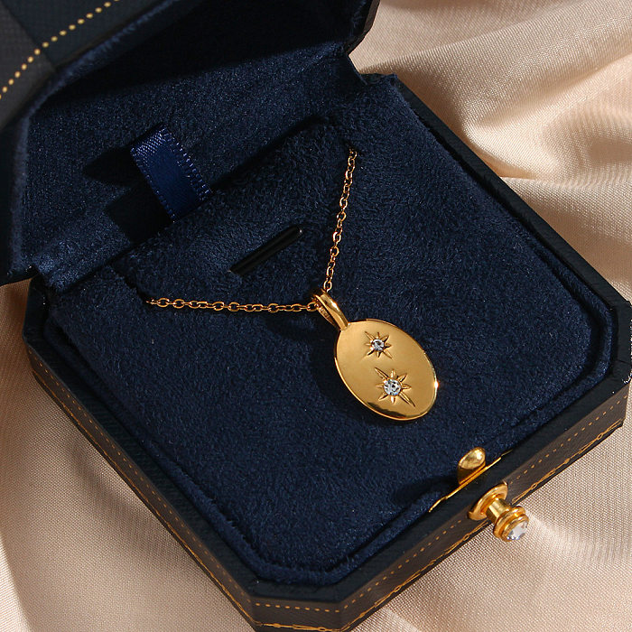 Modische ovale Edelstahl-Halskette mit eingelegten Zirkon-Edelstahl-Halsketten