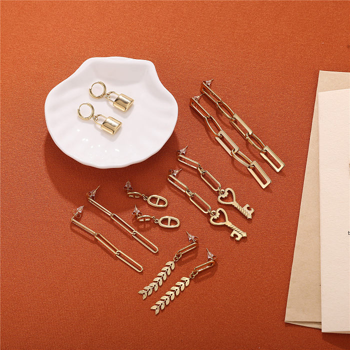 1 Pair Elegant Ethnic Style Key Lock Rectangle Plating Stainless Steel  18K Gold Plated Earrings