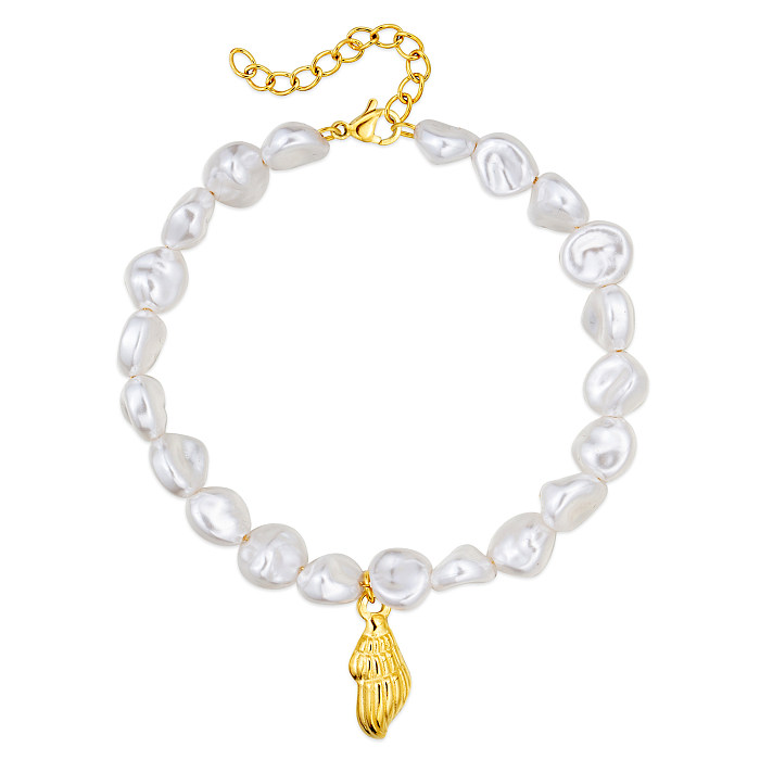 Bracelets plaqués or de perles d'imitation d'acier inoxydable de coquille de conque de style simple en vrac