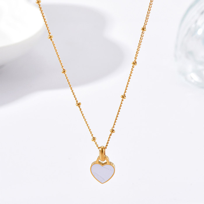 Fashion Heart Shape Stainless Steel  Enamel Inlay Resin Pendant Necklace 1 Piece