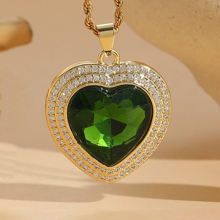 Commute Heart Shape Stainless Steel Copper Irregular Plating Inlay Zircon 14K Gold Plated Pendant Necklace