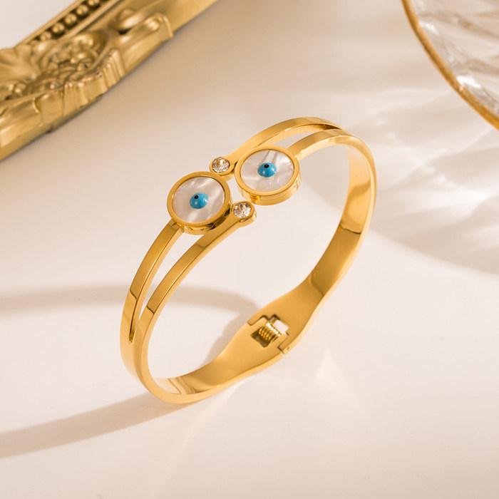 Brazalete de diamantes de imitación chapado en oro de acero inoxidable con ojo del diablo a la moda, 1 pieza