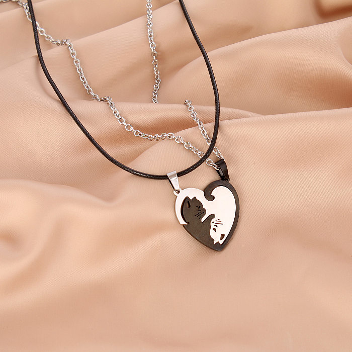 Collier pendentif chat en acier inoxydable, Style Simple, polissage, 1 paire