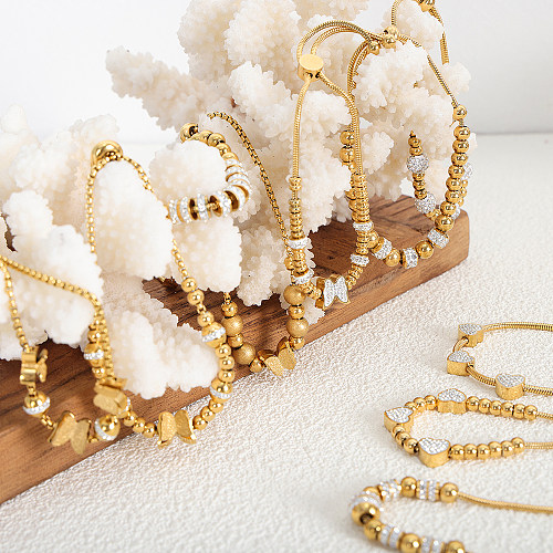 Pulseiras elegantes luxuosas e brilhantes borboletas banhadas a ouro 18K com revestimento de aço titânio