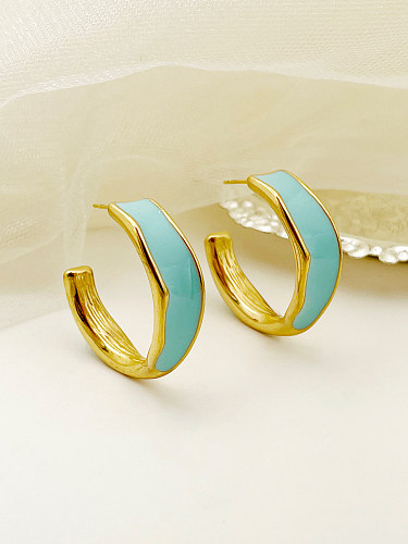 1 Pair Casual Modern Style Simple Style C Shape Polishing Enamel Plating Stainless Steel  Gold Plated Ear Studs