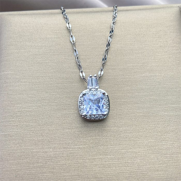 Vintage Style Geometric Stainless Steel  Plating Inlay Zircon Pendant Necklace