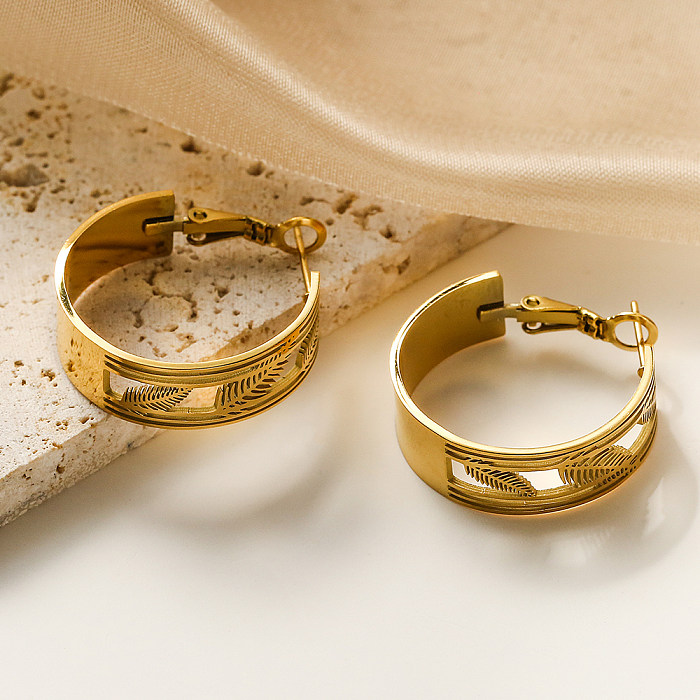 1 par de brincos de argola banhados a ouro 18K de aço inoxidável com revestimento de folha de estilo simples