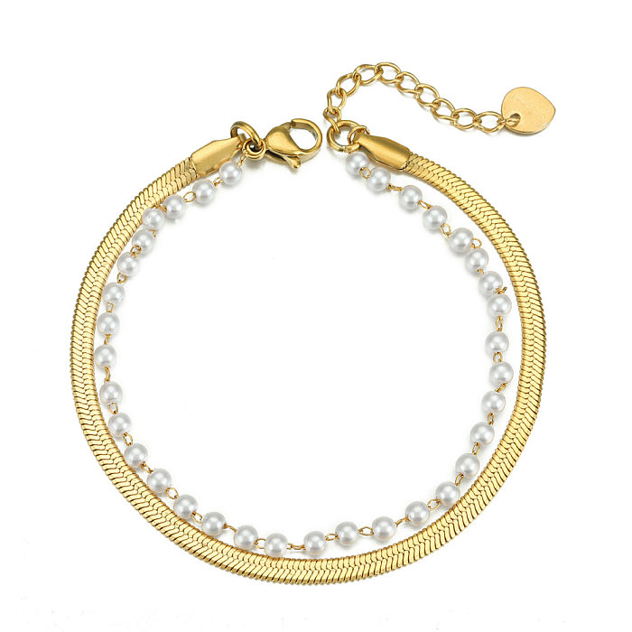 jewelry Stainless Steel Snake Bone Pearl Chain Double-layer Bracelet Wholesale Jewelry