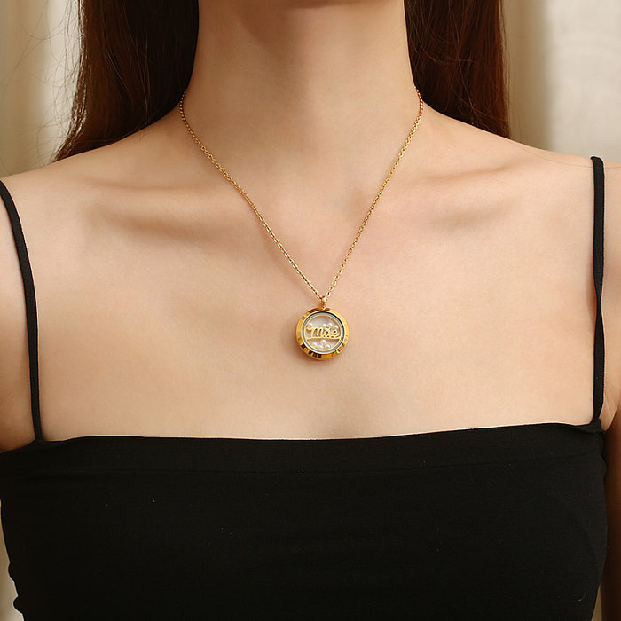Casual Simple Style Round Stainless Steel  Plating 18K Gold Plated Pendant Necklace