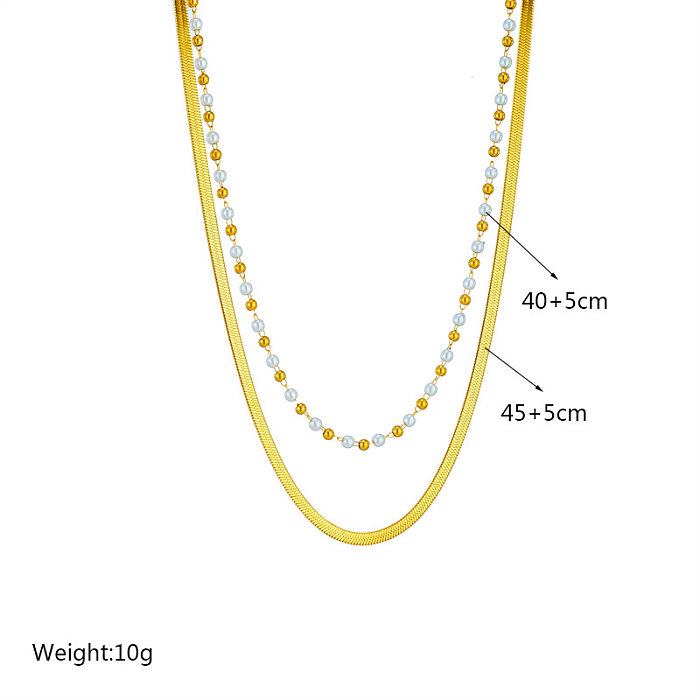 Colliers superposés plaqués or 18 carats, style Simple et décontracté, couleur unie, en acier inoxydable, plaqué perles
