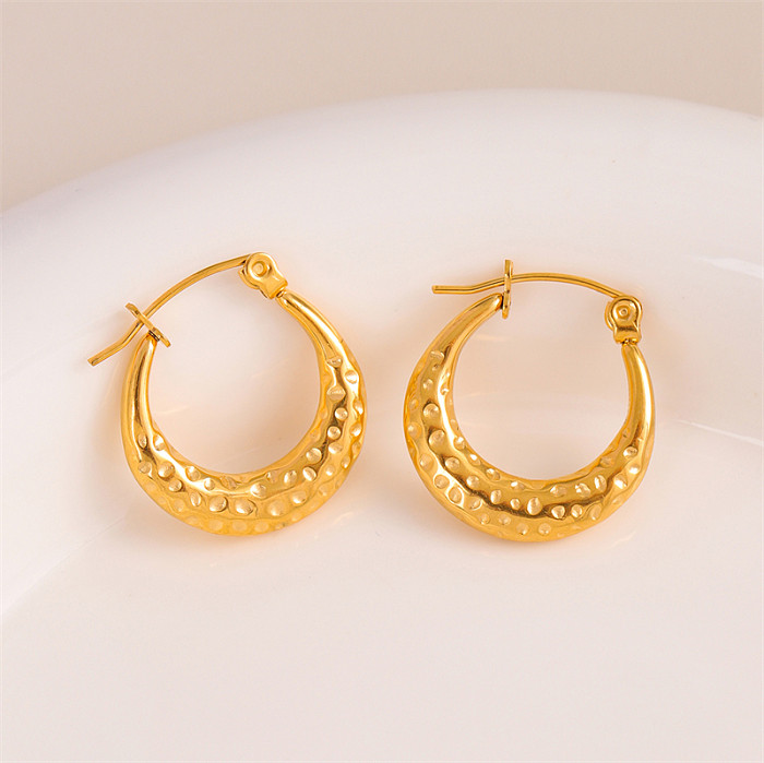 1 Pair Retro Simple Style U Shape Round Oval Plating Stainless Steel  18K Gold Plated Earrings