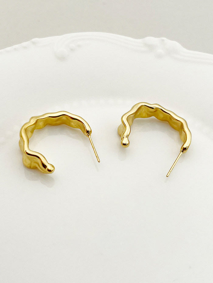 1 par casual estilo simples em forma de C ondas de aço inoxidável revestimento de polimento banhado a ouro brincos