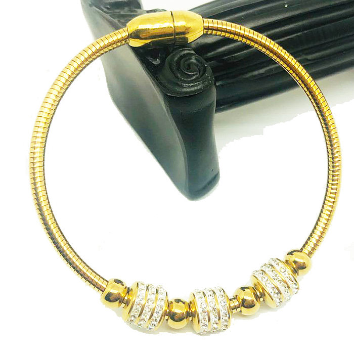 Bracelet tendance en acier inoxydable de couleur unie avec incrustation de strass, 1 pièce
