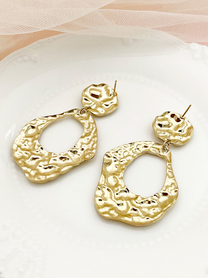 1 paire de boucles d'oreilles pendantes géométriques de Style Vintage, plaquées en acier inoxydable, plaquées or 14 carats