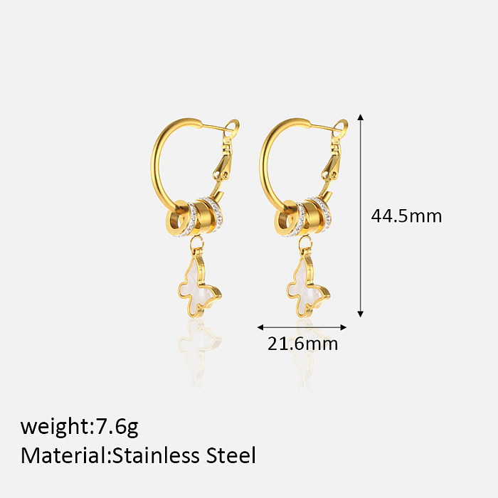 Boucles d'oreilles pendantes en acier inoxydable, 1 paire, Style Simple, plaqué papillon, arbre