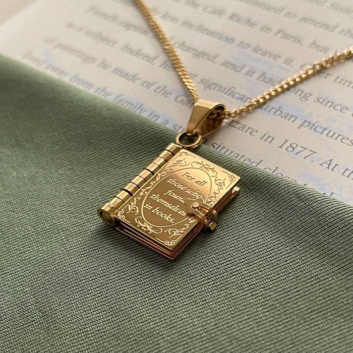 Simple Style Artistic Commute Book Stainless Steel  Plating Inlay Zircon 18K Gold Plated Pendant Necklace
