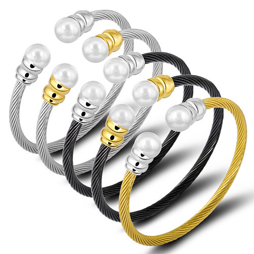 Bracelet de perles en acier inoxydable de couleur unie de style simple en vrac