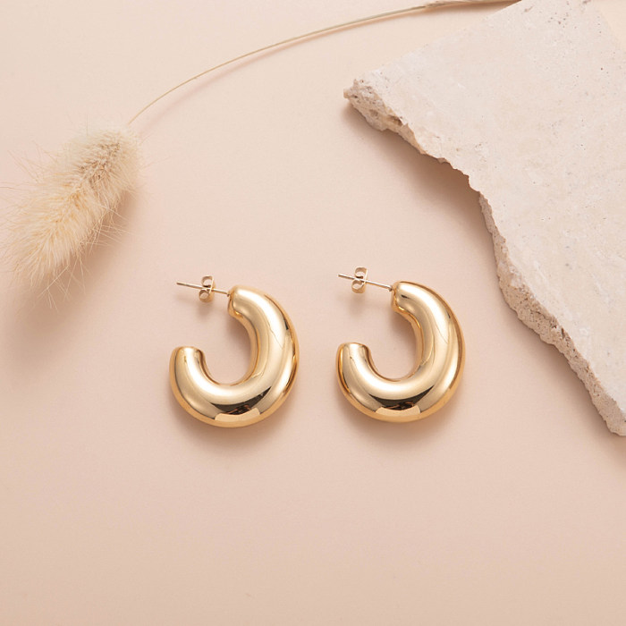 1 Pair Casual C Shape Plating Stainless Steel  18K Gold Plated Ear Studs