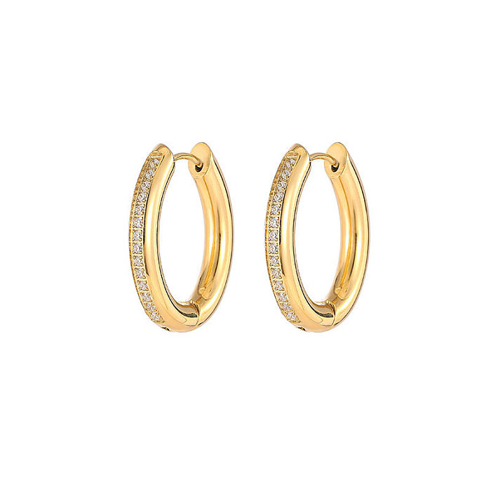 1 Pair Fashion Circle Stainless Steel Plating Inlay Zircon Earrings