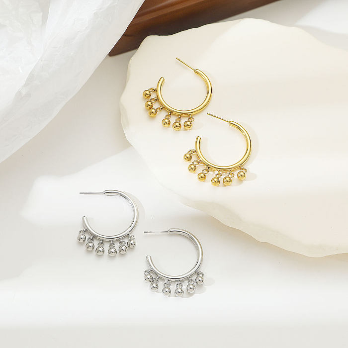 1 paire de boucles d'oreilles pendantes en acier inoxydable plaqué or blanc, Style Vintage, couleur unie exagérée