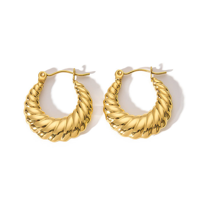 1 par de brincos de argola banhados a ouro 18K em aço inoxidável com listras em espiral streetwear