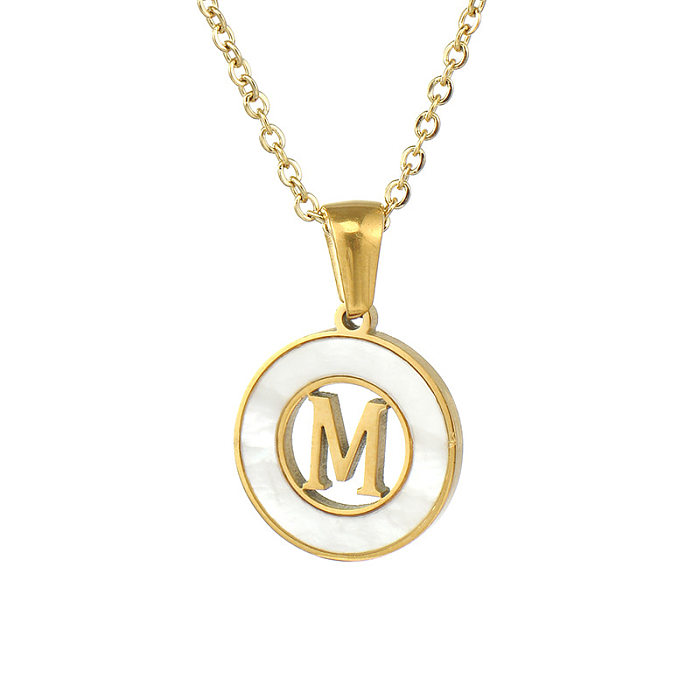 Simple Style Letter Stainless Steel  Pendant Necklace Plating Hollow Out Shell Stainless Steel  Necklaces