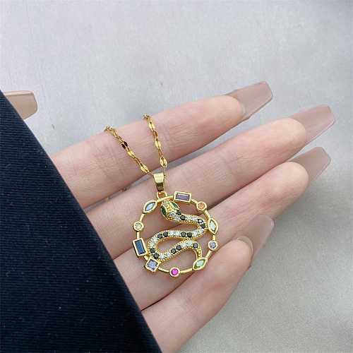 Modern Style Snake Stainless Steel  Copper Plating Inlay Zircon Pendant Necklace