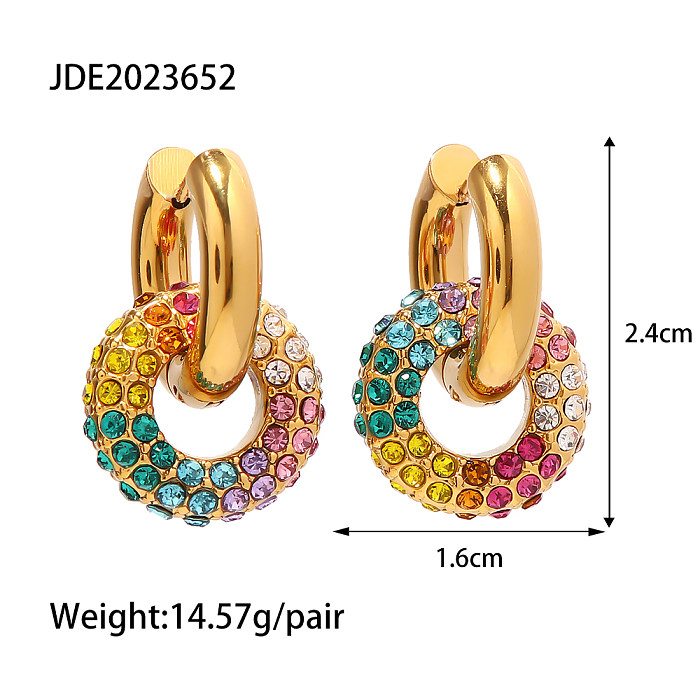 Boucles d'oreilles pendantes en acier inoxydable, Style Simple, géométrique, incrustation de strass, 1 paire