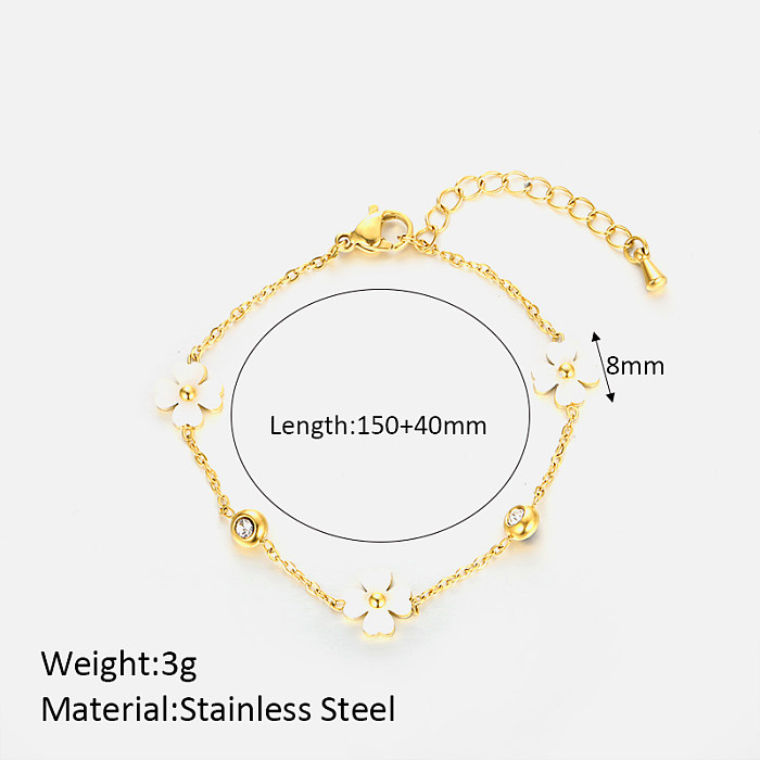 Elegante streetwear flor chapeamento de aço inoxidável incrustação diamante artificial 18k pulseiras banhadas a ouro
