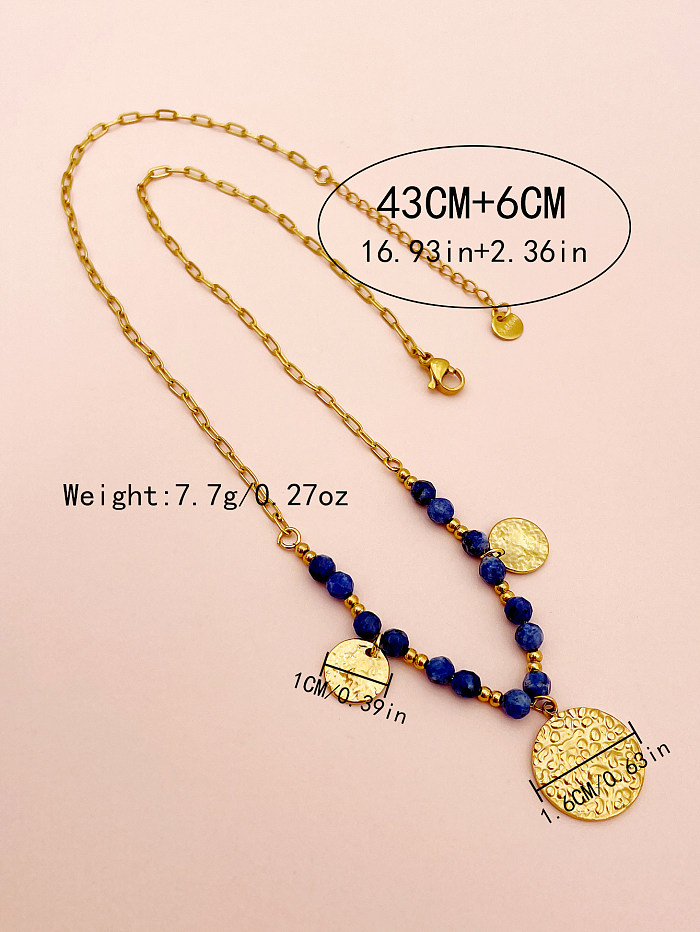 Retro Simple Style Round Stainless Steel  Beaded Plating Gold Plated Pendant Necklace