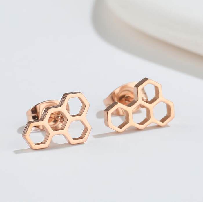Fashion Honeycomb Stainless Steel Ear Studs Plating No Inlaid Stainless Steel  Earrings
