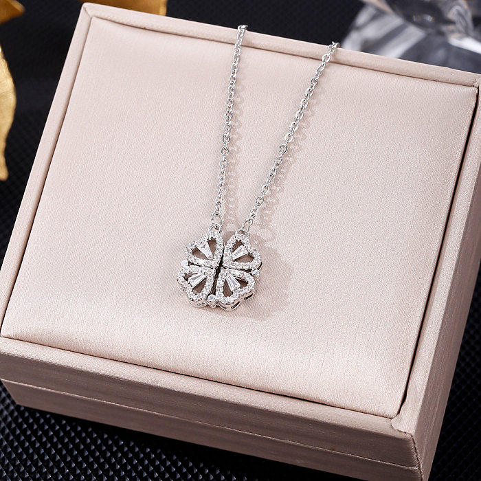 Modern Style Flower Stainless Steel  Stainless Steel Plating Inlay Zircon Pendant Necklace