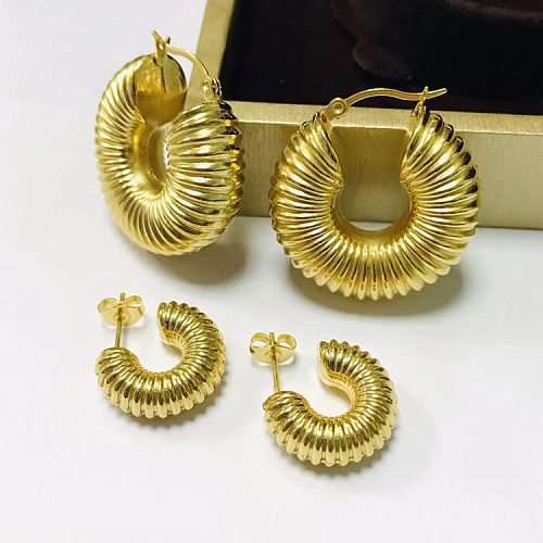 Moda espiral listra brincos banhados a ouro de aço inoxidável 1 par