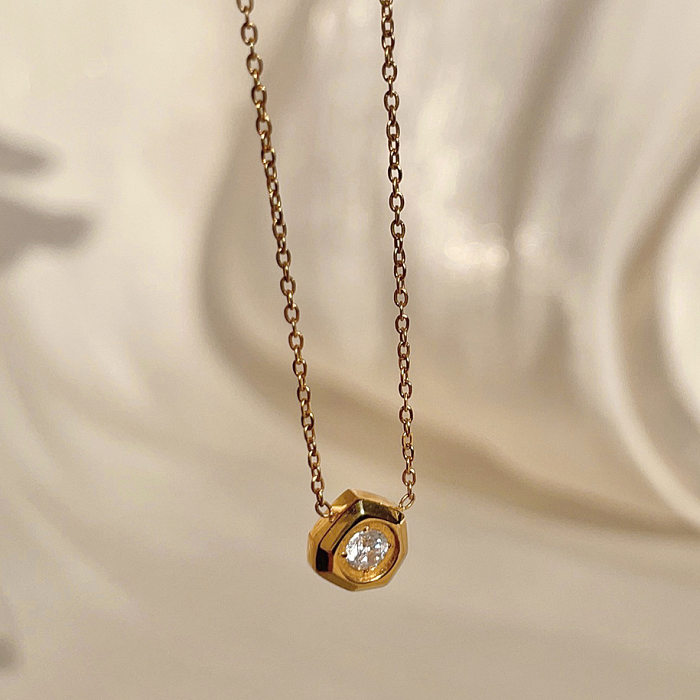Collier pendentif en diamant artificiel avec incrustation de placage en acier inoxydable irrégulier de style simple
