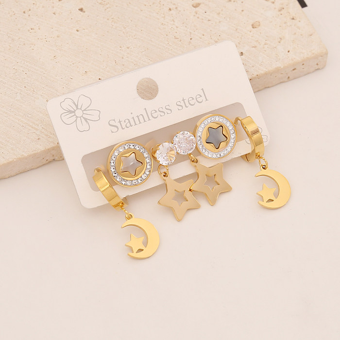 1 Set Fashion Heart Shape Stainless Steel  Plating Artificial Diamond Earrings