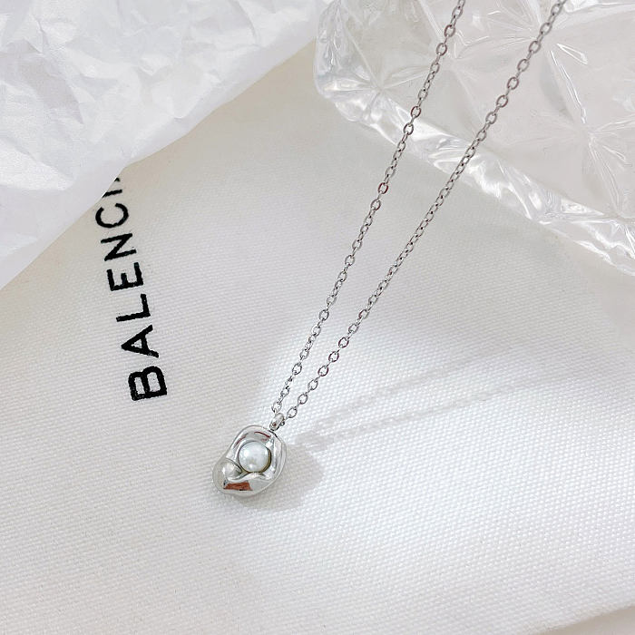 Simple Style Solid Color Stainless Steel  Pearl Pendant Necklace In Bulk