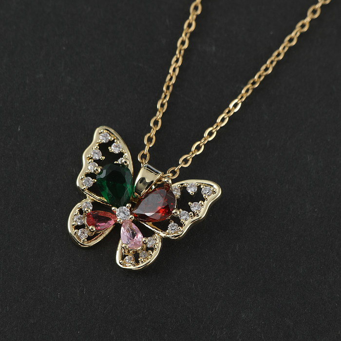 Collier pendentif en Zircon incrusté d'acier inoxydable de papillon de Style classique de dame