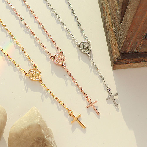 Mode geometrische Jesus Kreuz Anhänger Halskette Edelstahl vergoldet Schlüsselbeinkette