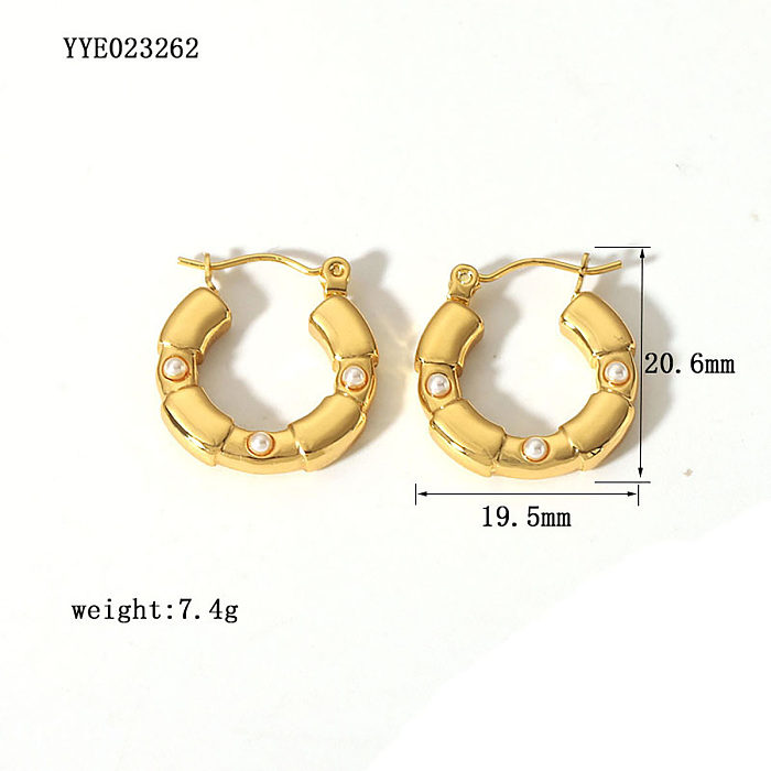 1 Pair Vintage Style Devil'S Eye Heart Shape Plating Inlay Stainless Steel  Rhinestones Pearl 18K Gold Plated Hoop Earrings