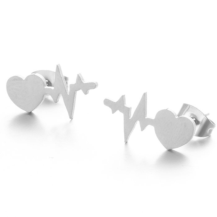 Boucles d'oreilles en alliage d'électrocardiogramme simples en forme de cœur, vente en gros