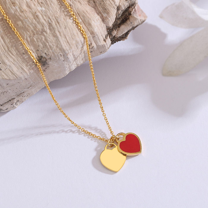 Elegant Simple Style Heart Shape Stainless Steel  Enamel Pendant Necklace