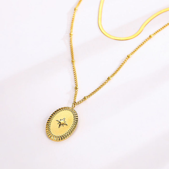 Elegant Classic Style Star Oval Stainless Steel Plating Layered Necklaces