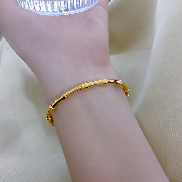 Bracelet décontracté en bambou avec placage en acier et titane, couleur unie, Chinoiserie